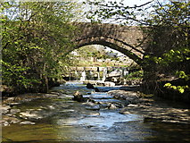 NY7246 : Gossipgate Bridge and a waterfall on the River Nent by Mike Quinn