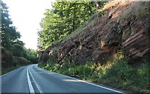 SO7489 : Sandstone cutting on the A442 between Quatt and Quatford by David Howard