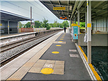 SD7807 : Social Distancing Markings at Radcliffe Metrolink Station by David Dixon