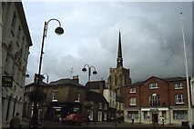 TM0458 : Stowmarket - Market Place & view to St Peter's and St Mary's Church by Colin Park