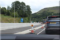 Queue of traffic in roadworks, A465