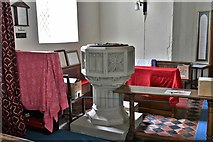 TL9057 : Bradfield St. Clare, St. Clare's Church: The font by Michael Garlick