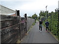 Footpath walled with repurposed railway sleepers in Chesterfield