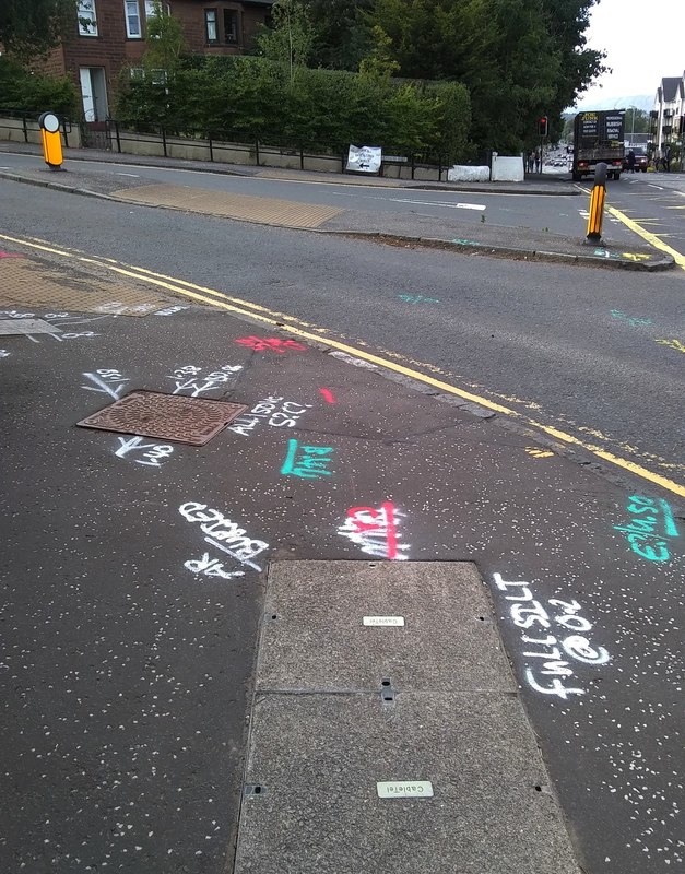 Marks on the pavement © Richard Sutcliffe :: Geograph Britain and Ireland