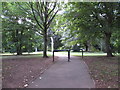 Metal barriers across a path into a park, Monmouth