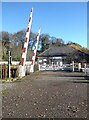 NY7146 : Level crossing at Alston Station by Oliver Dixon