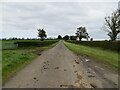 NY3842 : Hedge-lined minor road heading towards Traveller's Lodge by Peter Wood