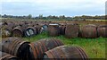 NS8349 : Unwanted whisky barrels in a field near Meadowhead by Gordon Brown