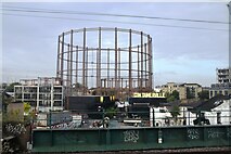 TQ3483 : Gasholder near Containerville by N Chadwick