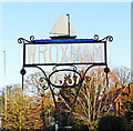 TG2916 : Wroxham village sign by Adrian S Pye