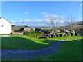 Footpath through housing estate, and some neat topiary, Bulwark, Chepstow