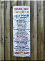 Thank You Notice on a fence in Prestwood