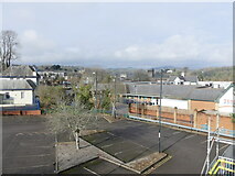 ST5393 : Chepstow railway station car park, as seen from temporary footbridge by Ruth Sharville