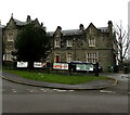 Four banners on Malpas Court railings, Newport