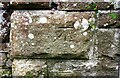NY1750 : Benchmark on wall of dismantled railway bridge by Luke Shaw