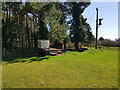 Farm trailer and power lines, Norchard, Worcestershire