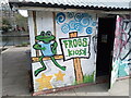 View of street art on a kiosk in Graham Street Park