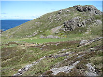 NM4268 : Hill behind ruined cottage near MacNeil Bay by Chris Wimbush