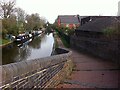 Coventry Canal, looking north from the bridge over the entrance to the boatyard at Swan Lane