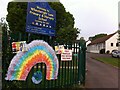 Wheelwright Lane Primary & Nursery School, with coronavirus rainbow