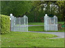 SJ5728 : Hawkstone Park - entrance gates by Chris Allen