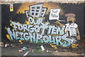 TQ3381 : View of an "Our Forgotten Neighbours" mural in the NCP Whitechapel car park by Robert Lamb