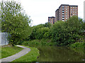 Canal and tower blocks near Hanley, Stoke-on-Trent