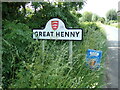 TL8738 : Great Henny Village Name sign on Henny Road by Geographer