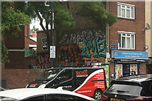 TQ3482 : View of street art on the side of Falcon Food Express on Bethnal Green Road #2 by Robert Lamb