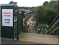 Keep Left notice on Llandaf station footbridge, Cardiff