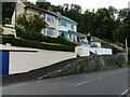 Contrasting semi-detached houses on the B4342, New Quay, Ceredigion