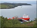 NG8787 : Ship at the fuelling jetty, Loch Ewe by Jim Barton