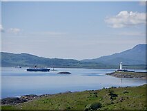NM7734 : Mull ferry passing the lighthouse, Lismore by Richard Webb