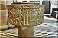 Checkley, St. Mary and All Saints Church: The font with its Saxon bowl