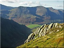 NY2115 : Crags on Hindscarth Edge by steven ruffles