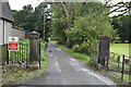 Gatepier with attached war memorial, entrance to Scottish Veterans Garden City