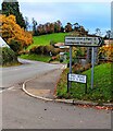 Direction and distances sign on a Llangybi corner, Monmouthshire