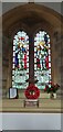 WW1 war memorial window, Roll of Honour and WW2 memorial inside St Paul