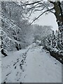 Path alongside Fixby School in snow