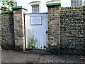 Cut mark on the gatepost of Lowestoft Lighthouse