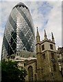 TQ3381 : 30 St Mary Axe and Church of St Andrew Undershaft by Lauren