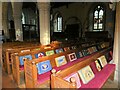 SU7878 : St Mary, Wargrave: pews and cushions by Basher Eyre