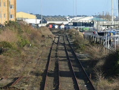 SZ0090 : Disused railway tracks into Poole Docks by David Martin