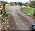 ST4996 : Gate across the entrance to Itton Village Hall car park by Jaggery