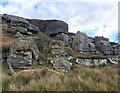 NZ0488 : Drystone wall at Rothley Crags by Leanmeanmo