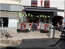 H4572 : Green bunting outside Bogans Bar, Market Street, Omagh by Kenneth  Allen