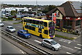 Yellow bus and fast food