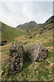 NY3811 : Split boulder by path to Dove Crag by Andy Waddington