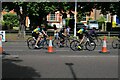 View of cyclists in the RideLondon event on High Road Woodford Green