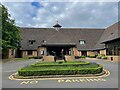 Hotel entrance with boxing hares